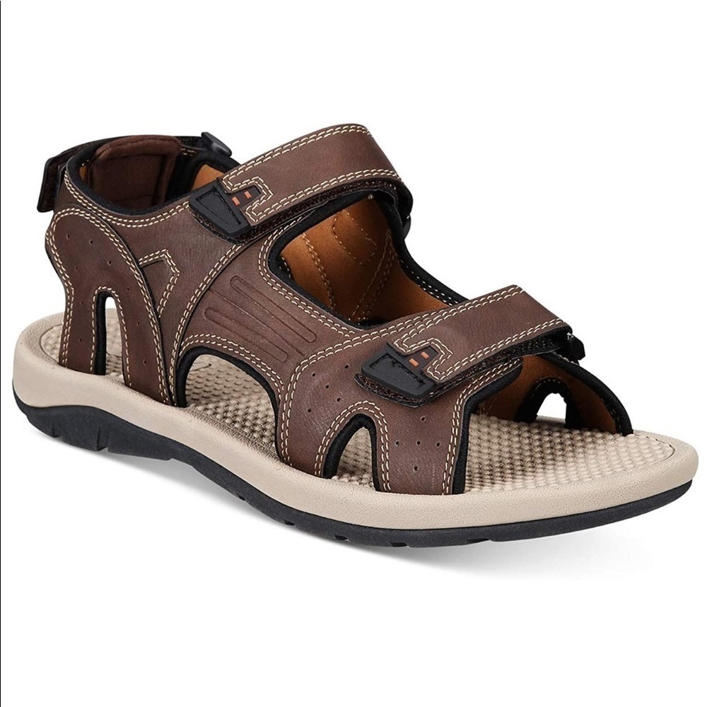 NIB men’s weatherproof Phoenix dark brown sandals hook and loop adjust closure